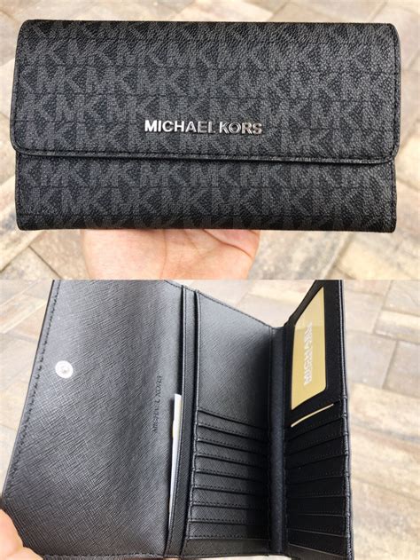 michael kors tri-fold black wallet with silverhardware|Michael Kors trifold wallet men's.